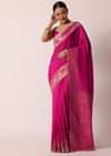 Rani Pink Banarasi Saree With Bandhani Buttis And Unstitched Blouse Piece