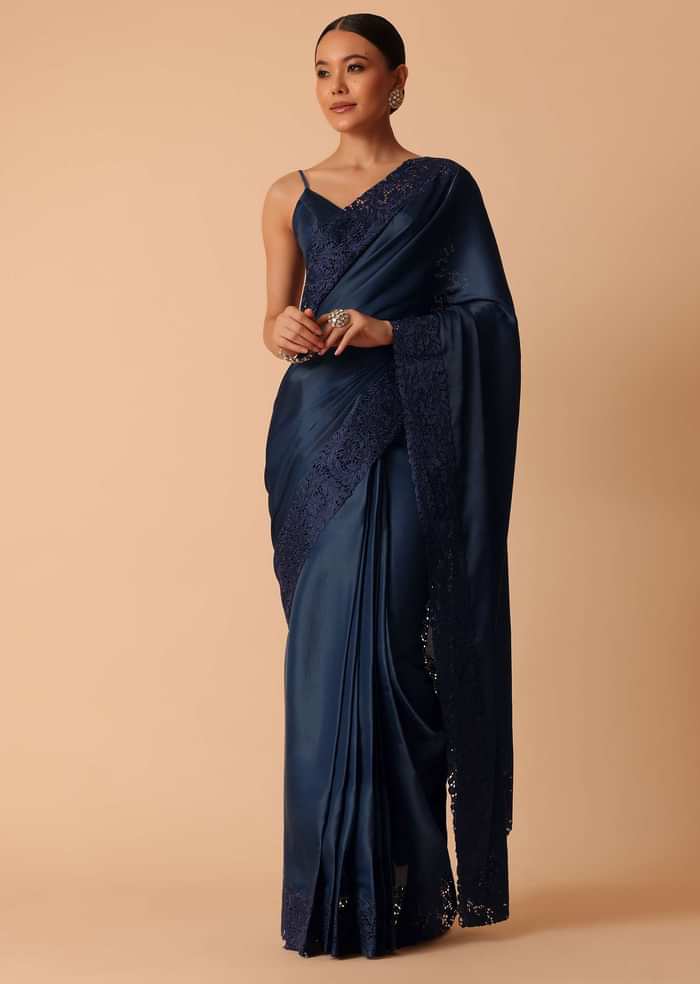 Blue Organza Saree With Unstitched Blouse Piece