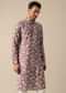 Purple Floral Print Kurta Set In Silk