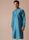 Blue Chanderi Silk Printed Kurta Set With Embroidered Detail