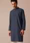 Navy Blue Printed Kurta Set In Denim With Mandarin Collar