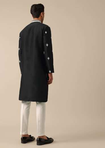Black Embroidered Kurta Set In Silk