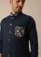 Navy Blue Embroidered Jacket Kurta Set In Linen