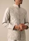 Ash Grey Jacket And Kurta Set With Floral Motifs