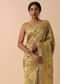 Golden Banarasi Khaddi Saree With Floral Print And Zari Work