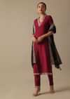 Red Cotton Silk Kurta Set With Gota Patti Trims