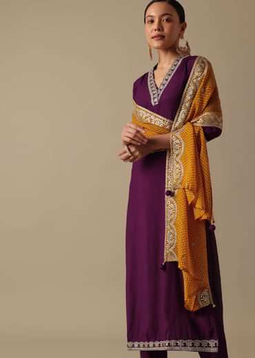 Purple Embroidered Kurta Set With Sequin Work