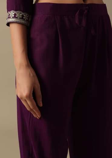 Purple Embroidered Kurta Set With Sequin Work