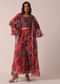 Red Cotton Jacket And Palazzo Set With Printed Detail