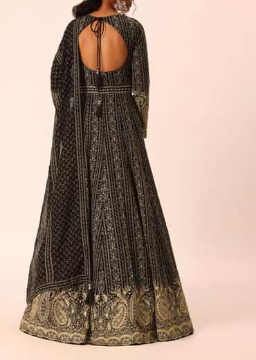 Black Anarkali And Dupatta Set With Sequin Work