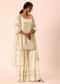 Beige Kurta Sharara Set With Foil Mirror Work