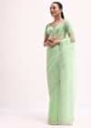 Light Green Scallop Border Saree With Unstitched Blouse