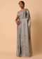 Grey Saree In Satin With Floral Prints And Unstitched Blouse Piece