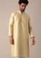 Gold Silk Kurta Set For Men With Threadwork Buttis