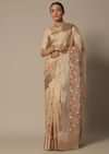 Beige Kora Silk Saree With Multi Color Thread Work