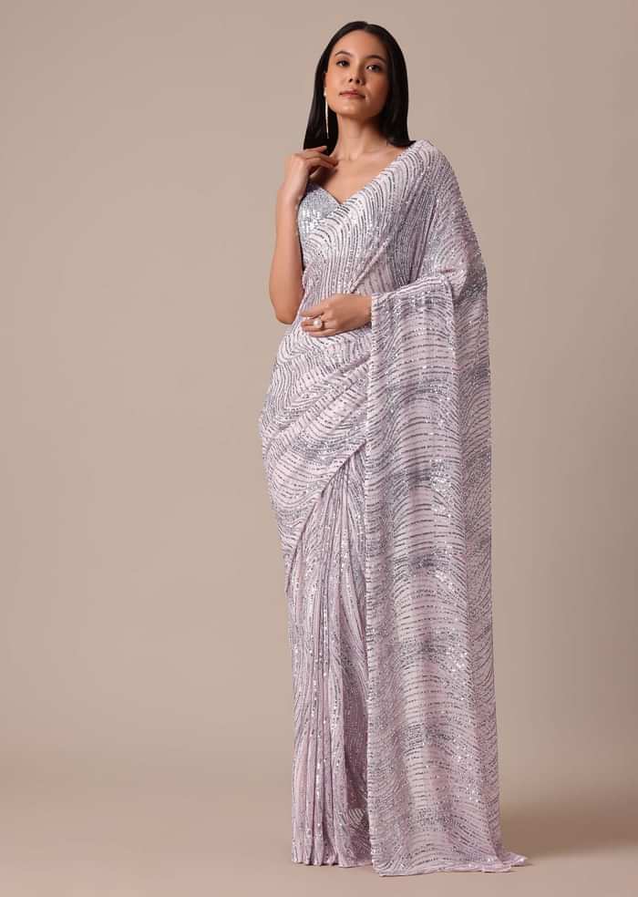 Pink Sequin Shimmer Saree With Blouse