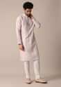 White Silk Embroidered Men Kurta Set