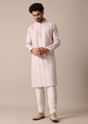 White Silk Embroidered Men Kurta Set
