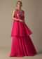 Pink Organza Embroidered Crop Top With Jacket And Skirt Set