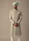 Elegant Green Silk Sherwani with Neckline Embroidery