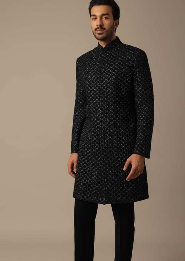 Majestic Black Sherwani Ensemble