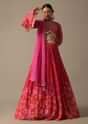 Red Printed Chiffon Lehenga Set