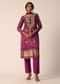 Wine Pant Set In Banarasi With Sequin Work And Bandhani Print