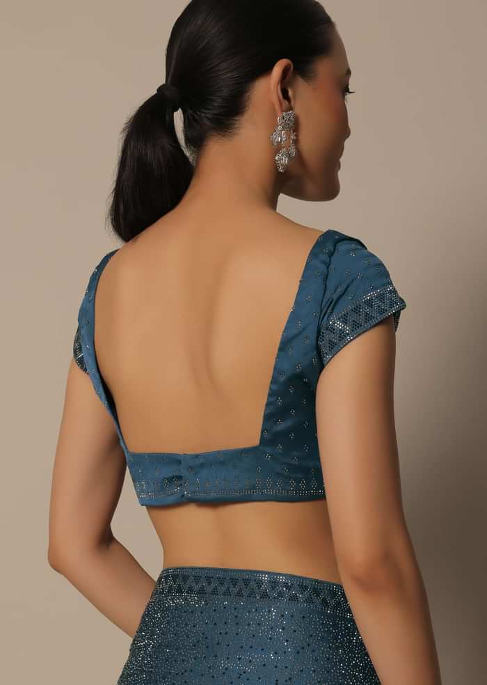 Blue Bliss Satin Saree With Unstitched Blouse