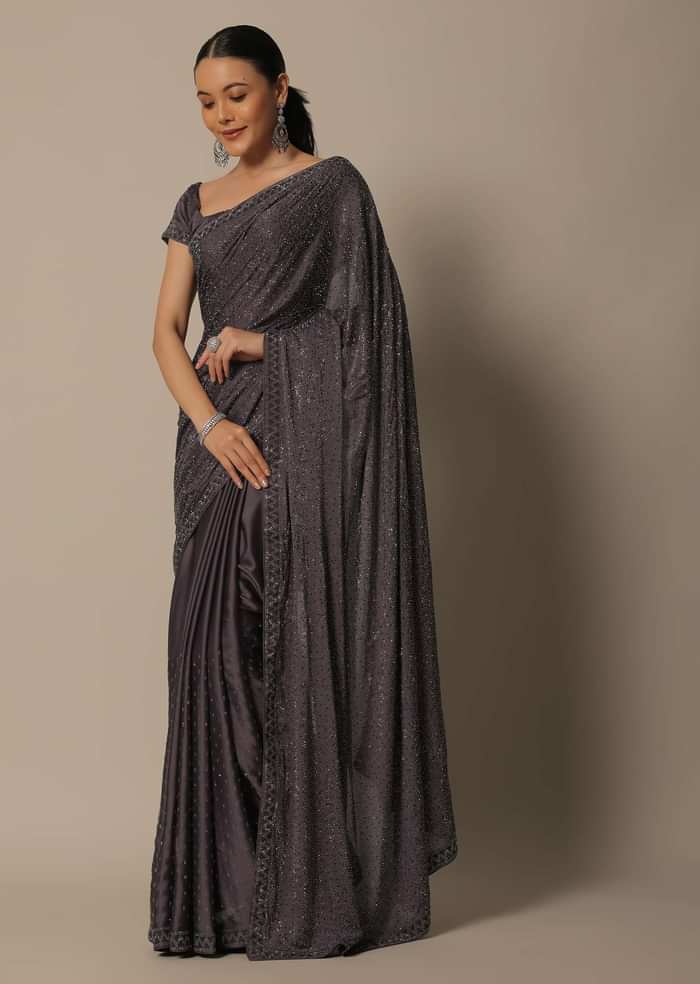 Brown Elegance Satin Saree With Unstitched Blouse