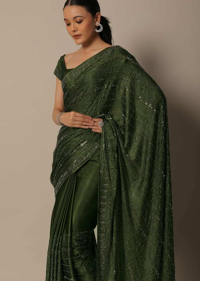 Mesmerizing Mehendi Green Saree With Unstitched Blouse