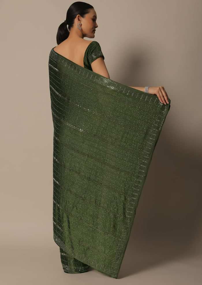 Mesmerizing Mehendi Green Saree With Unstitched Blouse