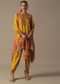 Yellow Printed Dhoti Set With Potli Bag