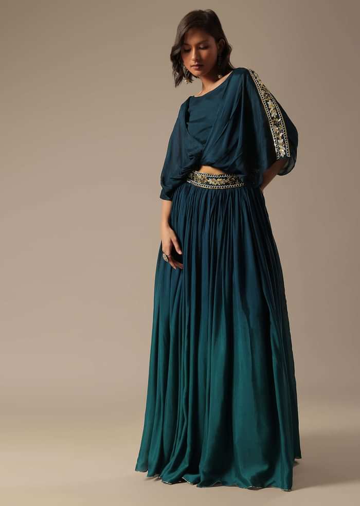 Blue Embroidered Skirt Set With Sequin Work
