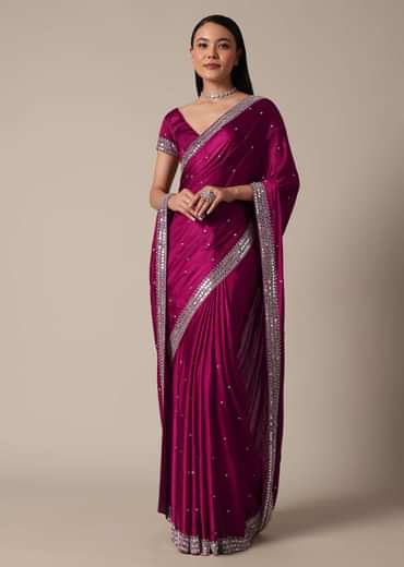 Luxe Wine Saree With Stone Embellishments Luxe Wine Saree With Stone Embellishments