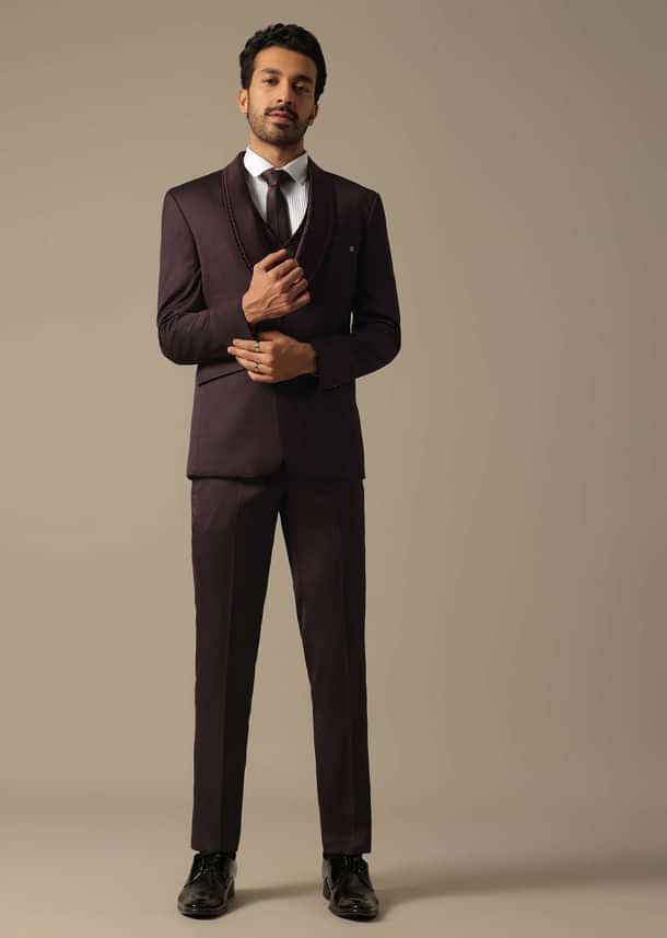 Purple Tuxedo With Intricate Cut Work Purple Tuxedo With Intricate Cut Work