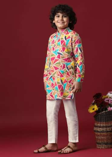 Vibrant Multi-Printed Cotton Kurta Set for Boys