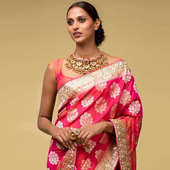 Gold Plated Round Studs With Crystals, Beads And Pearls In Floral Pattern