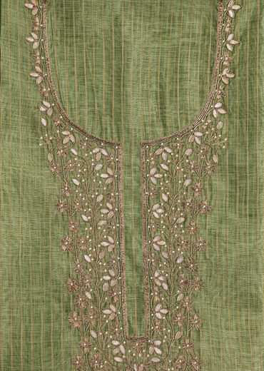 Green Chanderi Unstitched Suit Set With Zardosi And Gota Patti Work