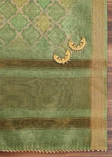 Green Chanderi Unstitched Suit Set With Zardosi And Gota Patti Work