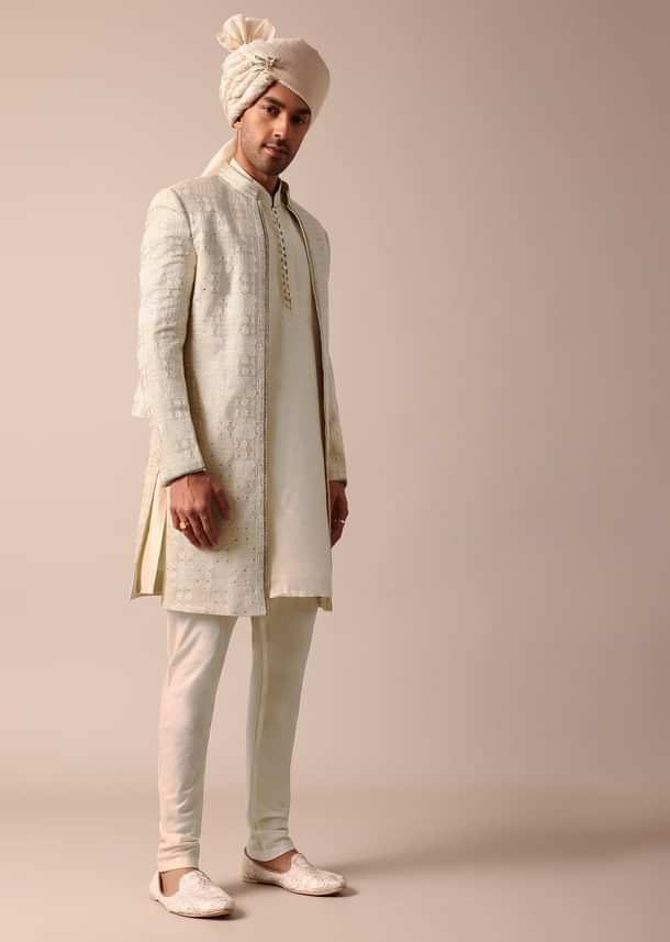 Timeless Beige Silk Sherwani Set