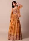 Mustard Yellow Embroidered Choli With Printed Jacket And Lehenga