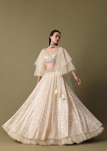 White Embroidered Lehenga And Blouse With Dupatta