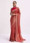 Hot Pink Woven Khadi Georgette Saree With Unstitched Blouse