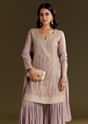 Lavender Tissue Zardosi Embroidered Kurta Set With Organza Dupatta