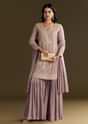Lavender Tissue Zardosi Embroidered Kurta Set With Organza Dupatta
