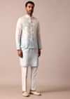 Elegant Blue Ombre Silk Jacket Kurta Set For Men