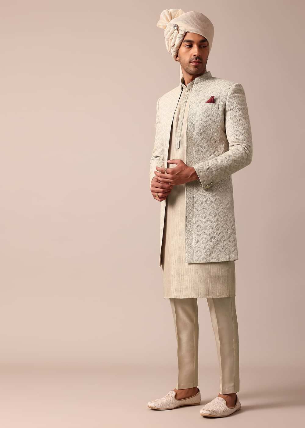 Classic Grey Silk Sherwani Set