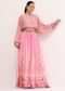 Baby Pink Printed Chiffon Crop Top And Skirt