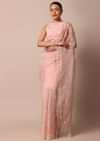 Pink Saree In Organza Silk With Chikankari Floral Work And Unstitched Blouse Fabric
