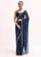 Navy Blue Embroidered Organza Saree With Unstitched Blouse